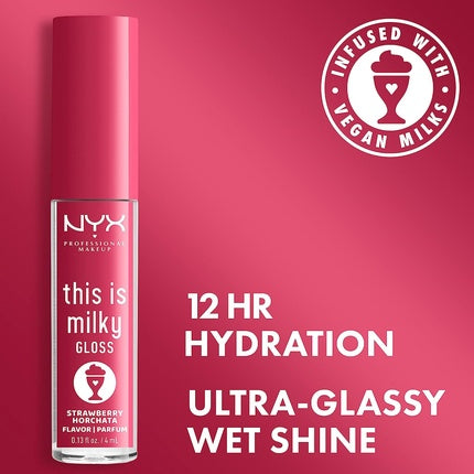 NYX Professional Makeup This Is Milky Gloss 12 Hour Hydration Vegan Strawberry Horchata Lip Gloss Mauve Pink