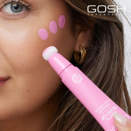 GOSH Cream BLUSH-UP Matte Blush Stick for Defined Facial Features and Smooth Blending Liquid Blush with Built-in Sponge - 001 Hot Pink