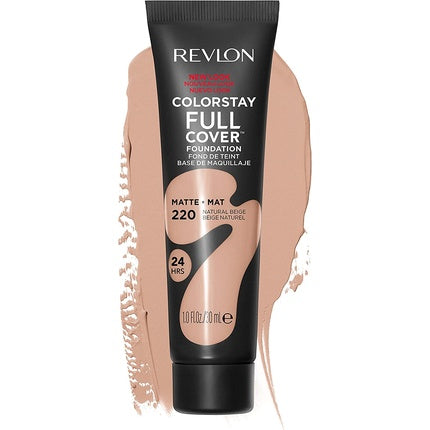Revlon ColorStay Full Cover Longwear Matte Foundation Heat & Sweat Resistant Lightweight Face Makeup 30ml 220 Natural Beige