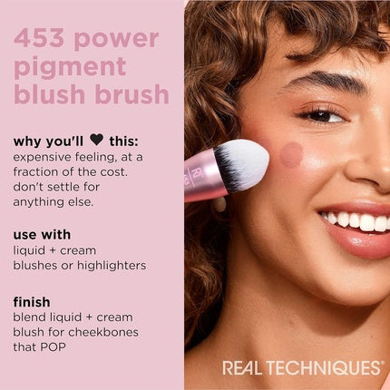 Real Techniques Power Pigment Blush Makeup Brush Cheek Brush For Liquid & Cream Blush Dense Synthetic Bristles Unique Pointed Shape For Precise Application Vegan & Cruelty Free 1 Count