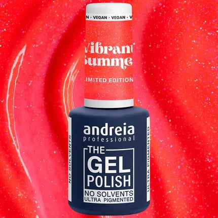 Andreia Professional Gel Nail Polish Solvent-Free Gel Limited Collection VS2 Neon Coral with Glitter