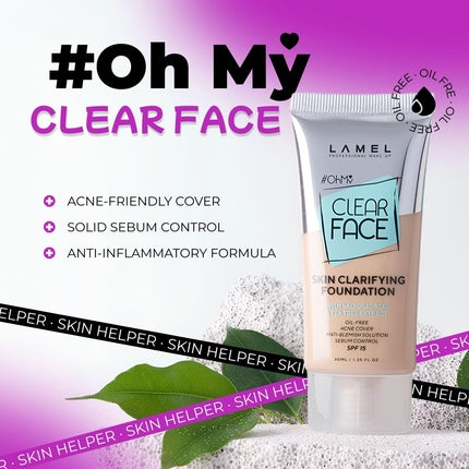 OhMy Clear Face Full Coverage Foundation with Salicylic Acid and Tea Tree Extract 1.35 fl.oz Deep Beige