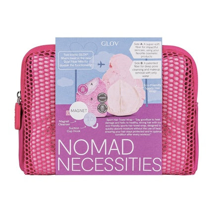 GLOV Travel Set for Women 4 in 1 Skincare and Haircare Makeup Remover Towels Microfiber + Hair Turban Hair Towel + Magnet Cleanser Soap + Hook + Cosmetic Bag Travel Gift Set