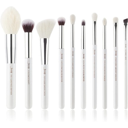 Jessup Basic Makeup Brushes Set 10pcs White/Silver Natural Brushes Kit for Blush Eyeshadow Contour Blending Concealer Brow & Eyeliner Foundation Powder T243 Silver/Pearl White