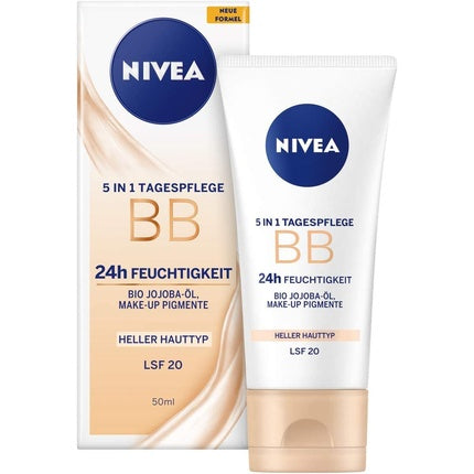 NIVEA BB 5 in 1 Day Cream 24h Moisture 50ml SPF 20 with Organic Jojoba Oil & Makeup Pigments Light Skin Type