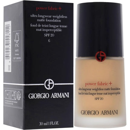 Giorgio Armani Power Fabric Plus Longwear Weightless Matte Foundation SPF 20 for Women 1 oz