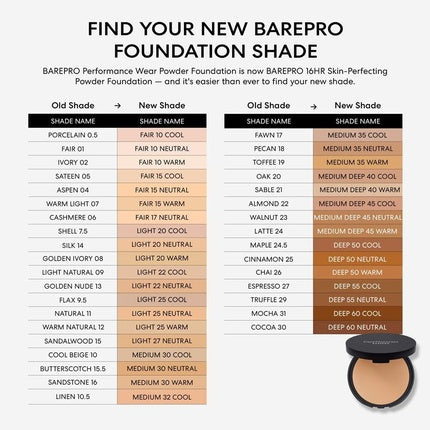 bareMinerals BAREPRO 16Hr Skin-Perfecting Powder Foundation 10g Deep 50 Cool