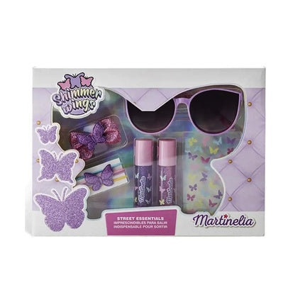 AQUARIUS Girls Gift Set MARTINELIA SHIMMER WINGS STREET ESSENTIALS Kids Sunglasses Pink Colorful Hair Ties and Lip Gloss