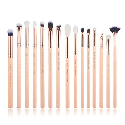 Jessup Makeup Brush Set 15 Pieces Cosmetic Eye Shadow Liner Blender Synthetic Hair T447 A-Pink/Rosegold