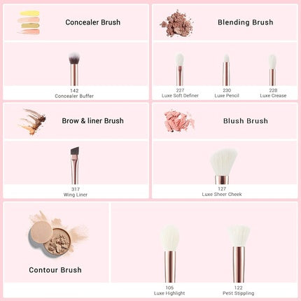 Jessup Basic Makeup Brush Set 8pcs Black Rose Gold Premium Natural Synthetic Contour Blush Eye Shadow Blending Concealer Brow Liner Brushes T158 Pearl Black Rose Gold