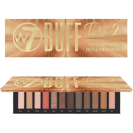 W7 Buff Take 2 Pressed Pigment Palette Creamy Matte Shimmer Metallic Tones Neutrals Golds Coppers Pinks Smoke Colors Cruelty Free Makeup For Women