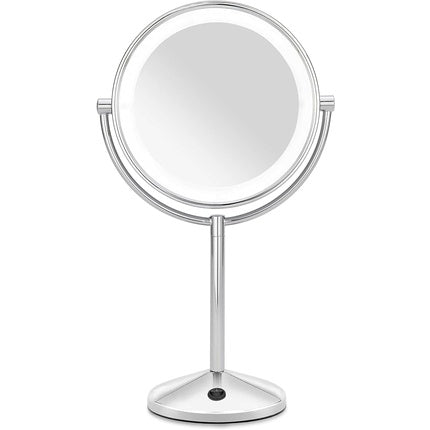 BaByliss 9436E LED Makeup Mirror in Chrome Design Illuminated Double Sided 10x Magnification Battery Operated
