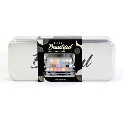 The Color Workshop Hello Beautiful Fashion Tin Case with Cantilever Trays Complete Professional Makeup Kit for Eyes and Face