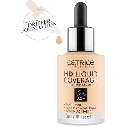 Catrice HD Liquid Coverage Foundation 002 Porcelain Beige 30ml - Waterproof and Sweatproof for 24 Hour Wear