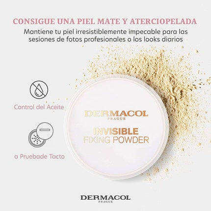 Dermacol Invisible Fixing Face Powder Touch-Proof Translucent Powder for Oily Skin & Other Skin Types Loose Powder Makeup Matte Powder with Powder Puff 13.5g Light