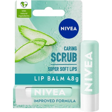 NIVEA 2in1 Aloe Vera Lip Scrub 4.8g Caring Lip Balm with Aloe Vera and Vitamin E Gently Exfoliates for Super Soft Lips Intensive Lip Care