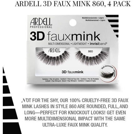 Ardell 3D Faux Mink Style 860 Synthetic False Eyelashes for Accentuated Eyes and More Volume - Glue-On Strip Lashes, Natural Vegan Fake Lashes, Ultra-Lightweight and Reusable