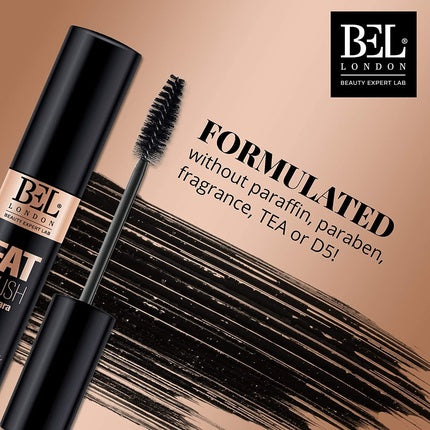 Bel London Fat Brush Volumizing and Lengthening Mascara - Black for Defined, Thick, and Curled Lashes - Premium Makeup with Easy-to-Use Brush