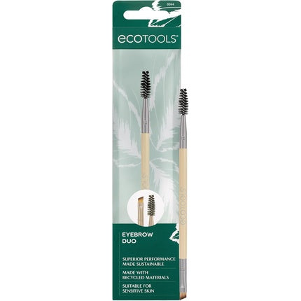 EcoTools Eyebrow Brush Duo Tame Sculpt Fill Brows Multipurpose Gel Powder Cream Dual-Ended Spoolie Angled Brow Brush Eco Friendly Cruelty-Free Vegan 1 Count