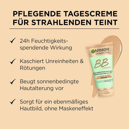 Garnier SkinActive BB Cream All-in-1 Day Cream with Hyaluronic Acid and Aloe Vera SPF 15 Classic Medium 50ml
