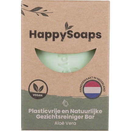Happysoaps Facial Cleanser Bar & Make-Up Remover - Aloe Vera - Soft, Nourishing And Nicely Scented - 100% Plastic Free, Vegan & Natural - 70gr