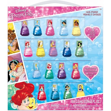 Townley Girl Disney Princess Kids Washable Super Sparkly Dress Shaped Peel-Off Nail Polish Set 18 Colors
