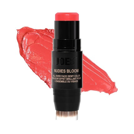 Nudestix Nudies Bloom Dewy and Radiant Cream Blush 3-in-1 All Over Face Color For Cheeks, Eyes and Lips with Blending Brush Poppy Girl 1 Count