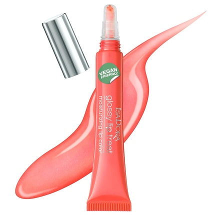 IsaDora Glossy Lip Treat Lip Gloss for Full Lips - Stimulates Collagen Production - Unique Non-Sticky Shine - Vegan with Shea Butter - Coral Rush