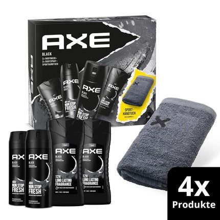 Ax Black Gift Set with Bodyspray, Shower Gel, and Sports Towel
