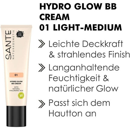 SANTE Naturkosmetik Hydro Glow BB Cream 01 Light Medium with Hylauron and Organic Extracts 30ml
