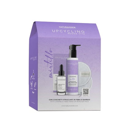 Naturaverde Face Skincare Set Upcycling Blueberry, Cleansing Gel 150ml and Serum 30ml Blueberry Extract Vitamin C and Hyaluronic Acid + Makeup Remover Pads Complete Skincare Set