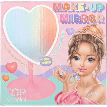 Depesche TOPModel Beauty and Me Pink Makeup Mirror Heart Shape with LED Light Edge and Jewelry Tray Base