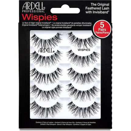Ardell False Eyelashes Wispies Black Medium Volume Long Length Rounded Lash Style Crisscross Feathering Curl Invisiband Comfortable Wear Vegan-Friendly Cruelty-Free Eyelashes 5 Pair