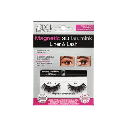 ARDELL Magnetic Liner Kit 3D Faux Mink 854 - Magnetic Eyelashes with Real Hair and Magnetic Eyeliner, No Glue Needed | Easy to Apply, Vegan & Reusable