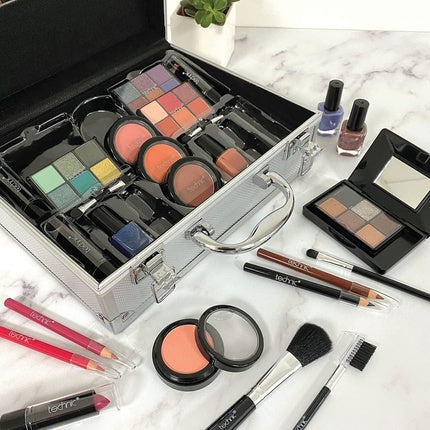 Technic 28 Piece Professional Makeup and Cosmetics Train Case with Carry and Storage