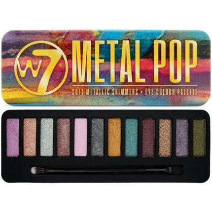 W7 Metal Pop Eyeshadow Palette Shimmering Metallic Eye Brush Glitter Face Color