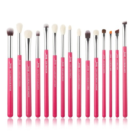 Jessup Professional Natural-Synthetic Eye Makeup Brushes Set 15pcs for Eyeshadow Blending Concealer Eyeliner Eyebrow Rose Carmine Silver T197 H-Silver