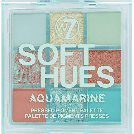 W7 Soft Hues Pressed Pigment Palette Aquamarine - Blues, Greens, Golds and Nudes - Cruelty Free Makeup For Women