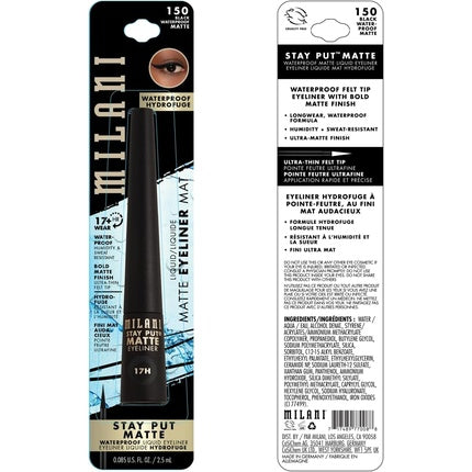 Milani Stay Put Matte Liquid Eyeliner Waterproof Long Lasting Smudgeproof Makeup Pen Black