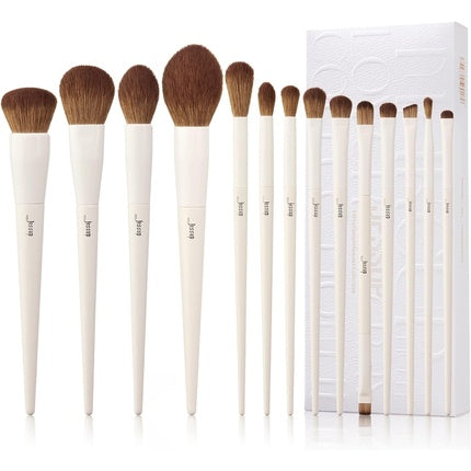 Jessup Makeup Brushes 14Pcs Premium Synthetic Makeup Brush Set for Contour Concealer Foundation Eye Shadow Blending Liner Powder Blush Light Grey
