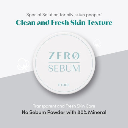 ETUDE Zero Sebum Drying Powder 4g New Lightweight Oil Control No Sebum Loose Face Powder with 80% Mineral Long Lasting for Setting or Foundation Makes Skin Downy 4g