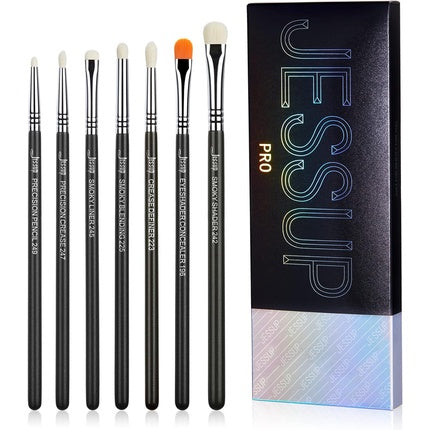 Jessup Eyeshadow Brush Set 7pcs Fluffy Eye Makeup Brushes for Eye Shadow Blending Shader Crease Concealer Black T334