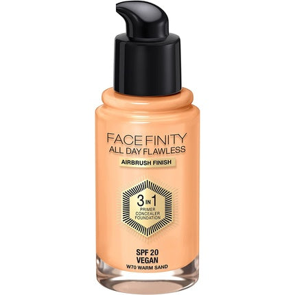 Max Factor Facefinity 3-in-1 All Day Flawless Liquid Foundation SPF 20 30ml 70 Warm Sand