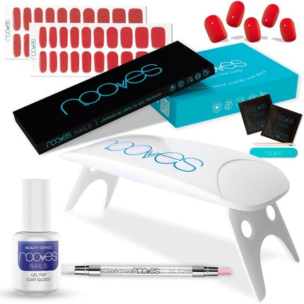 NOOVES Beauty Starter Kit Red with 2 Gel Nail Foils + UV/LED Nail Dryer + Gel Top Coat Glossy + Quartz Dual Stick - Premium Gel Nails Manicure Gel Nail Stickers One Size Red