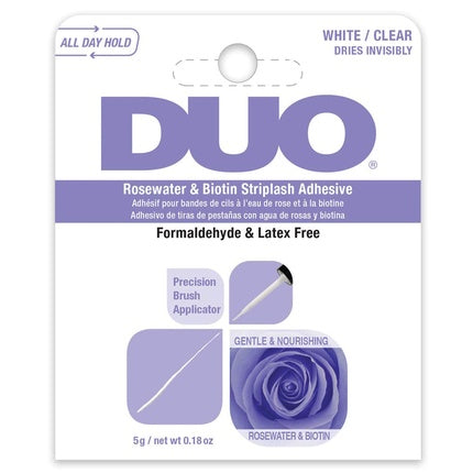 Ardell DUO QUICK-SET Striplash Adhesive in White/Clear Biotin & Rosewater-Infused False Eyelashes Glue Precision Fake Lashes Applicator Water-Resistant & Long-Lasting Makeup Gifts for Women