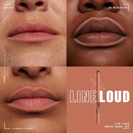 NYX PROFESSIONAL MAKEUP Line Loud Lip Liner Longwear and Pigmented Lip Pencil with Jojoba Oil Vitamin E - Daring Damsel Light Warm Peach Nude 02 Daring Damsel 1 Count