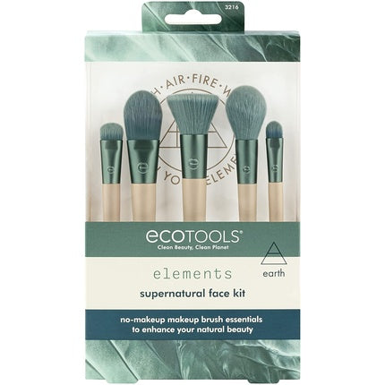 EcoTools Elements Limited Edition Super-Natural Face Makeup Brush Set for Face Cheek and Eye Makeup 5 Piece Set Green