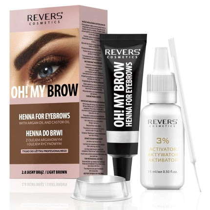Light Brown Eyebrow Color 2.0 with Argan Oil and Castor Oil Omega 6, Carotene, Vitamins A, E, F Natural Result Lasts up to 4 Weeks 15+ Applications