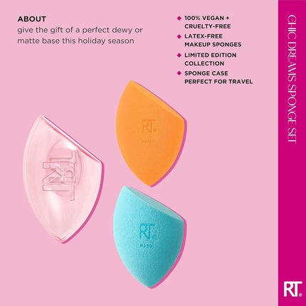Real Techniques Limited Edition Chic Dreams Sponge Kit Makeup Blending Sponges for Matte or Dewy Skin Foundation Sponges and Travel Case Buildable Coverage Latex-Free 3 Piece Gift Set