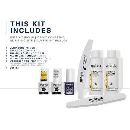 Andreia Professional Gel Nail Kit - PRO Kit with Ultrabond Nail Primer, Gel Base and Top Coat, The Gel Polish, Remover, Prep + Clean Cleanser, Washable Buffer & Nail File